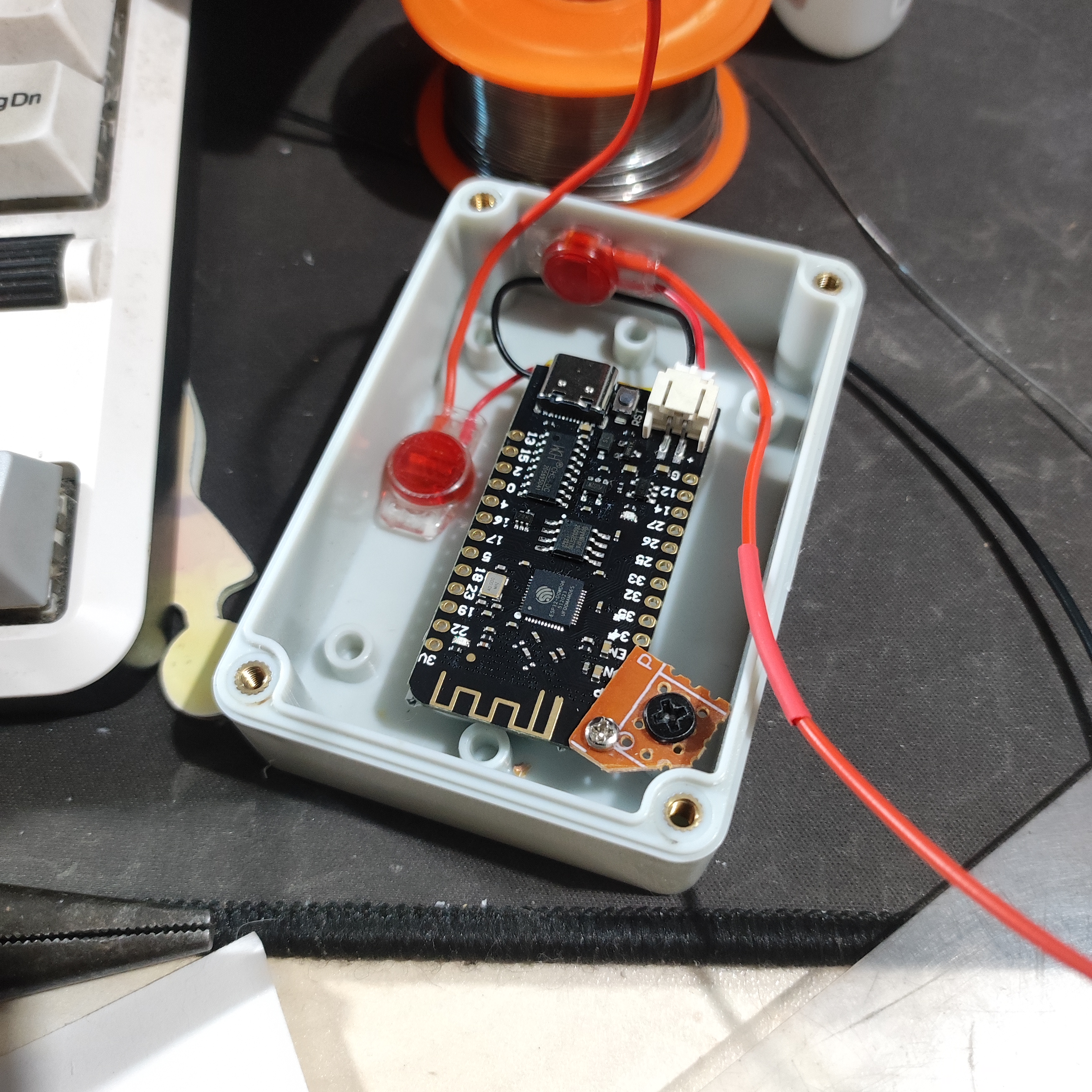 ESP32, battery, and battery connectors installed